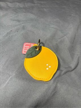 New Yellow Lemon Keychain Charm with Green Leaf Accent Bag Charm